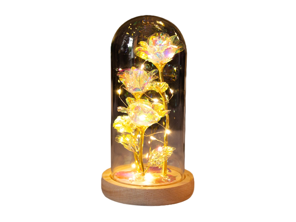 Lámpara LED rosa con base de madera, iluminación decorativa