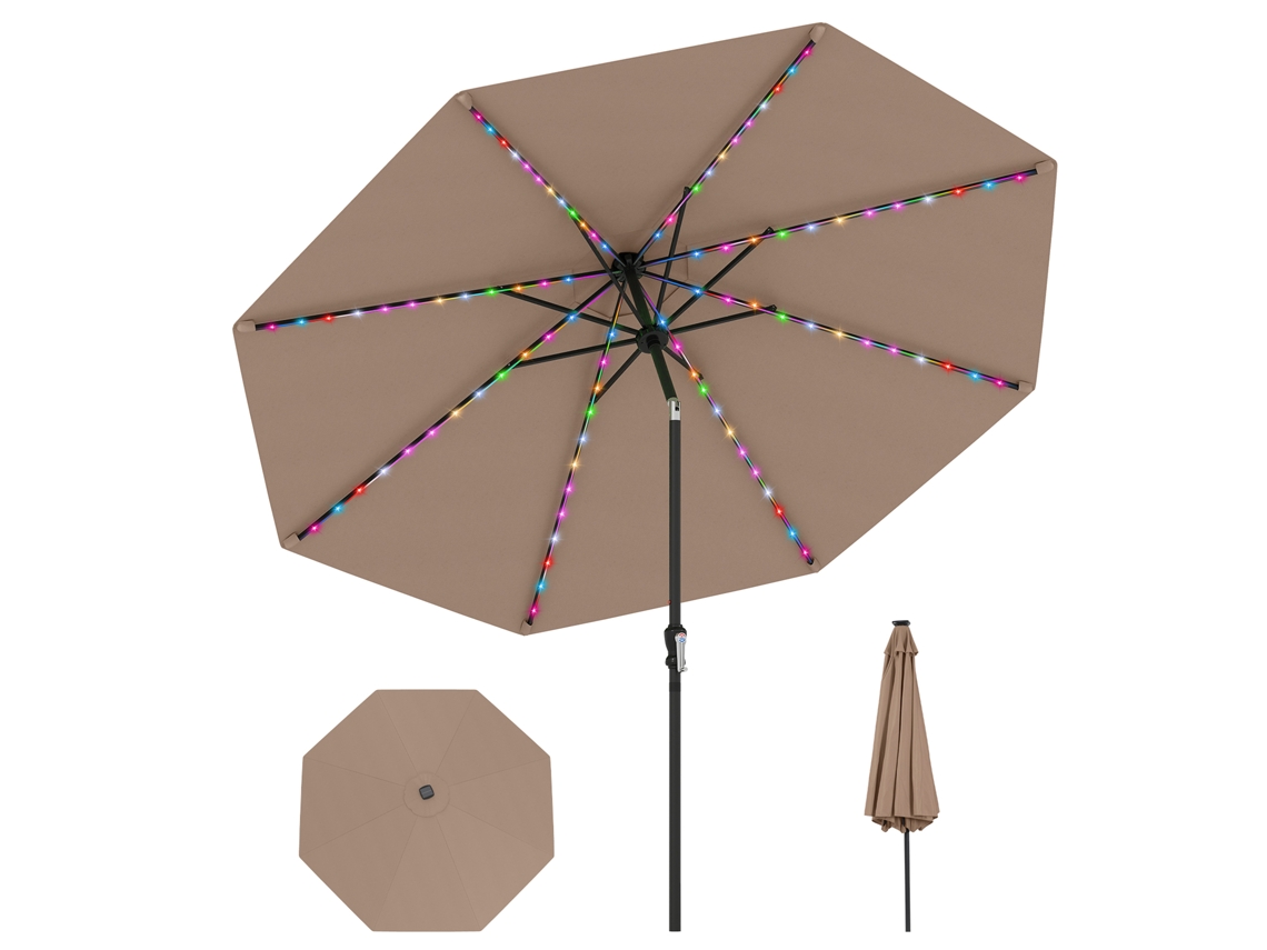 Sombrilla Terraza Exterior Costway Parasol Jardin Con 96 Luces Led (3 X 3 M - Poliéster - Café)