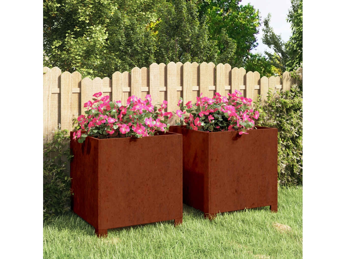 Macetas de jardín con patas, 2 unidades, 40x40x40cm, acero Corten oxidado HARLANV1