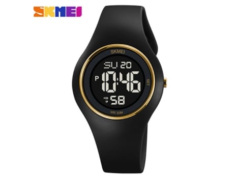Relojes deportivos para mujer Calendario Semana Pantalla Reloj digital LED resistente al agua-Anillo de oro con concha negra LUUCOZK