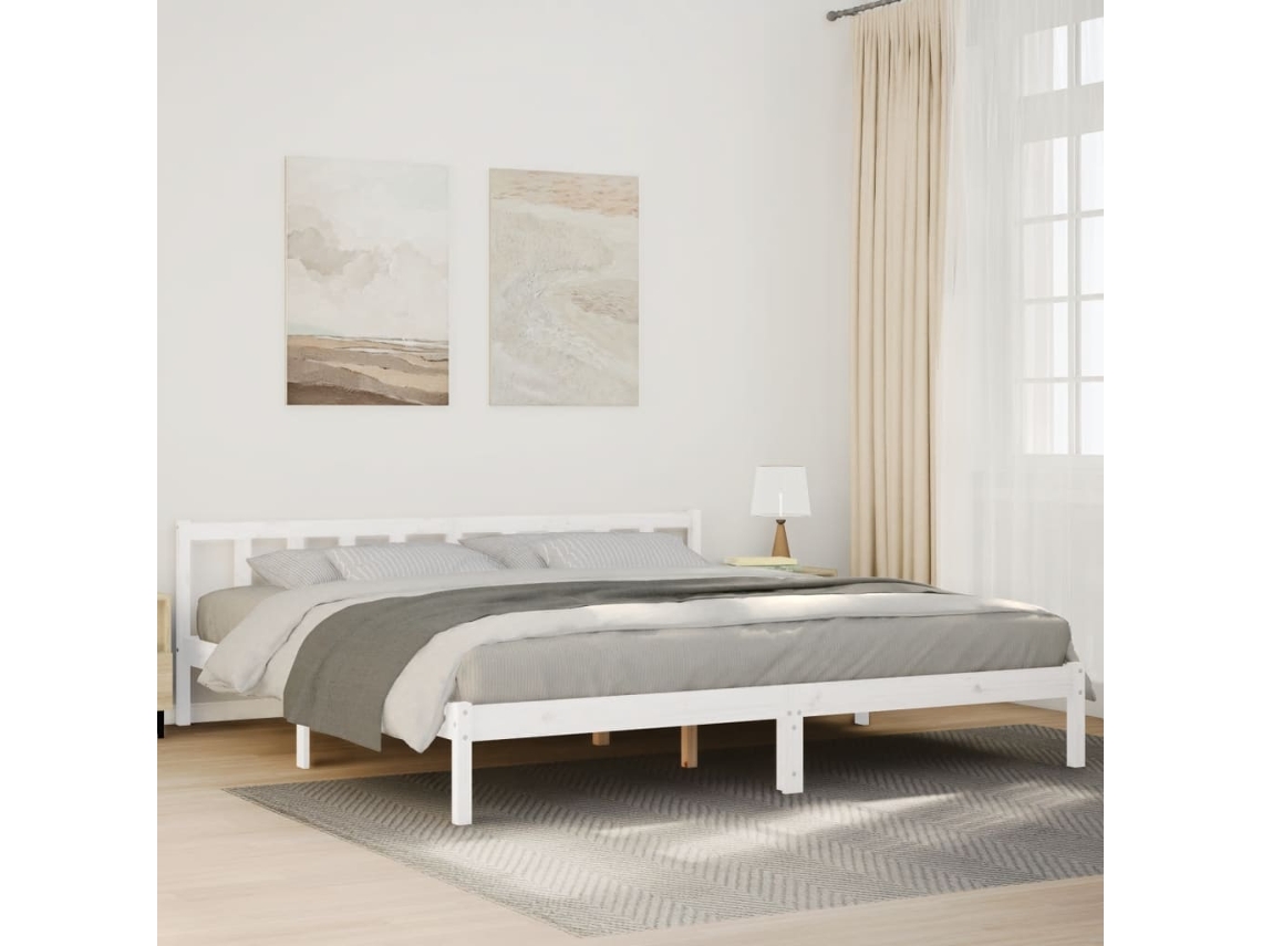 Cama Extralarga Sin Colchón Madera Maciza Pino Blanca 180x210cm