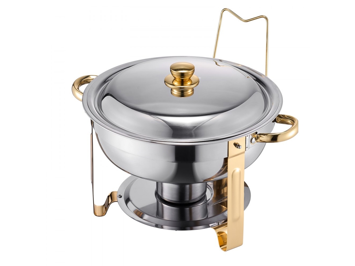 Juego Rechaud Dorado 4x4.7L en Acero Inoxidable para Buffets y Bodas Tekmaquinas