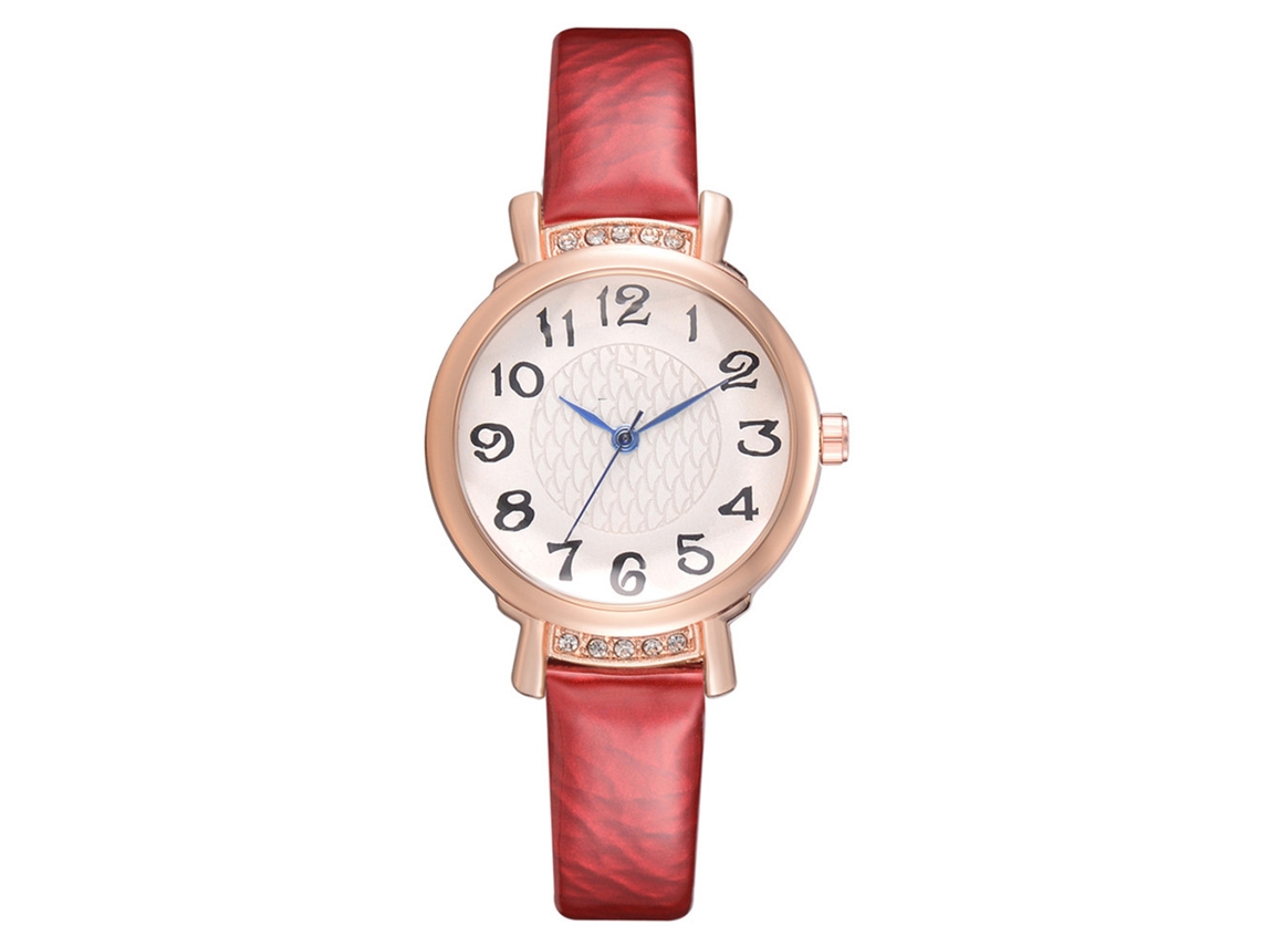 Reloj De Pulsera Informal Para Mujer Con Diamantes De Imitación, Números Arábigos, Cuarzo, Rojo.