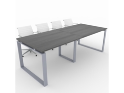 Mesa de Reuniones, hogar y Oficinas. Estructura metálica Cerrada color Plata, Tablero melamina color Roble Azabache. (240x100). Fabricado en España. OFICIT