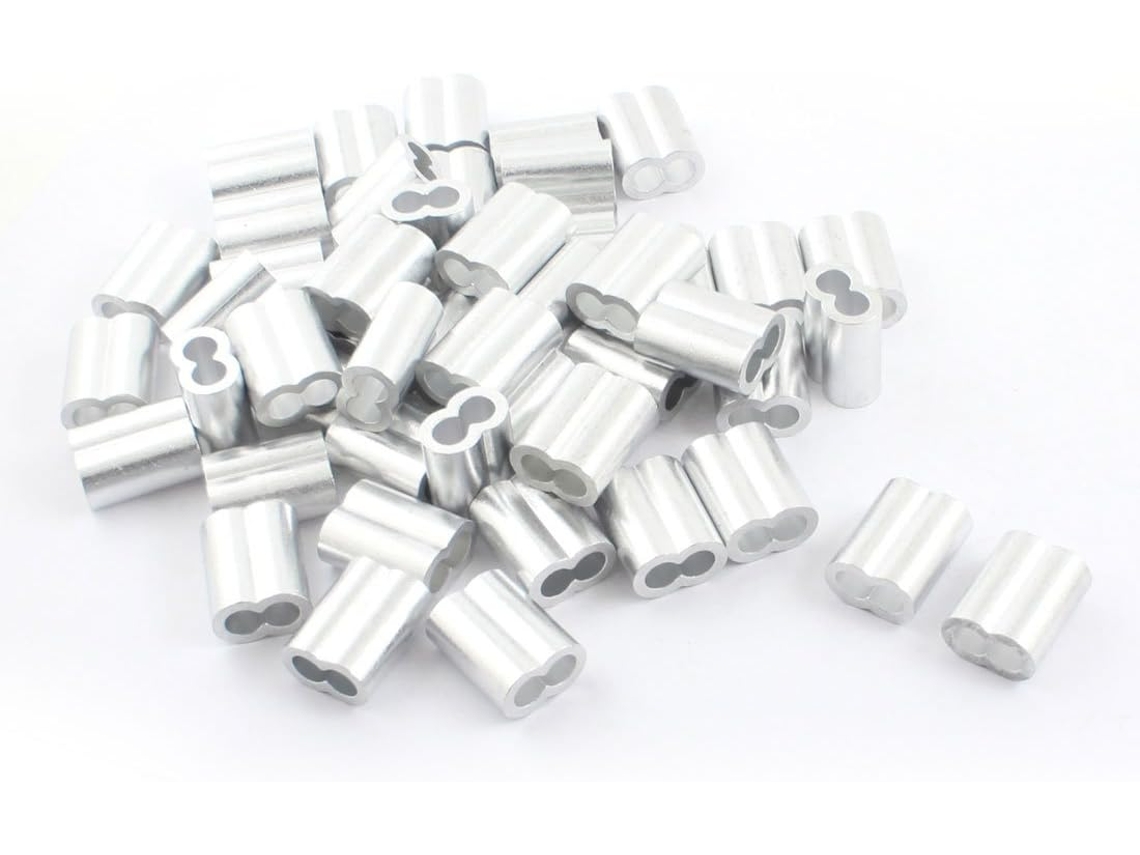 50 terminales de aluminio con forma de reloj de arena de 3/8'' x 1 1/8'' para cable de acero de 8 mm CHABERLU