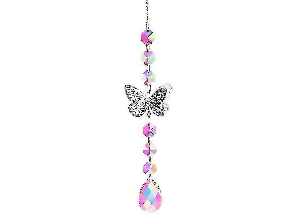 Carrillón de viento con forma de mariposa de cristal artificial, atrapasol de prisma arcoíris para colgar en la ventana del jardín