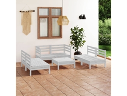 Conjunto de salón de jardín de 7 piezas de pino macizo blanco Dkd Home Decor