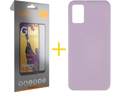 Funda y Protector de Vidrio Full Samsung Galaxy A31 ACCETEL Silicona Líquida Morado