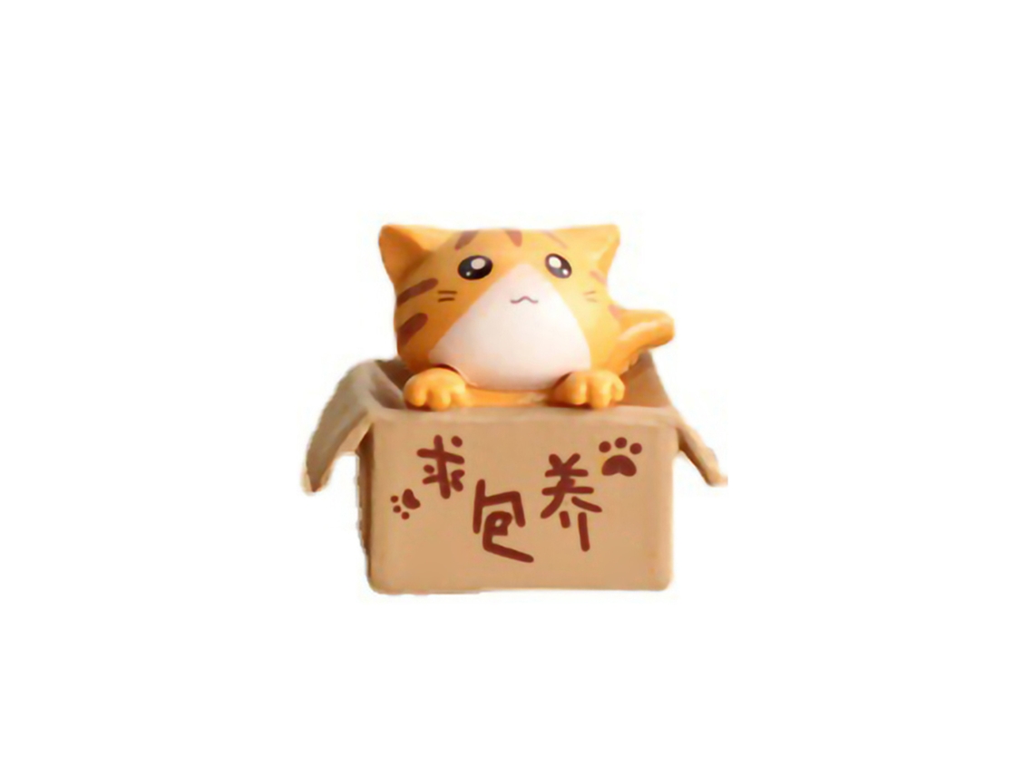 Pequeño Gato Pobre En Caja, Decoración De Mesa De Dibujos Animados, Paisaje, Micro Amarillo