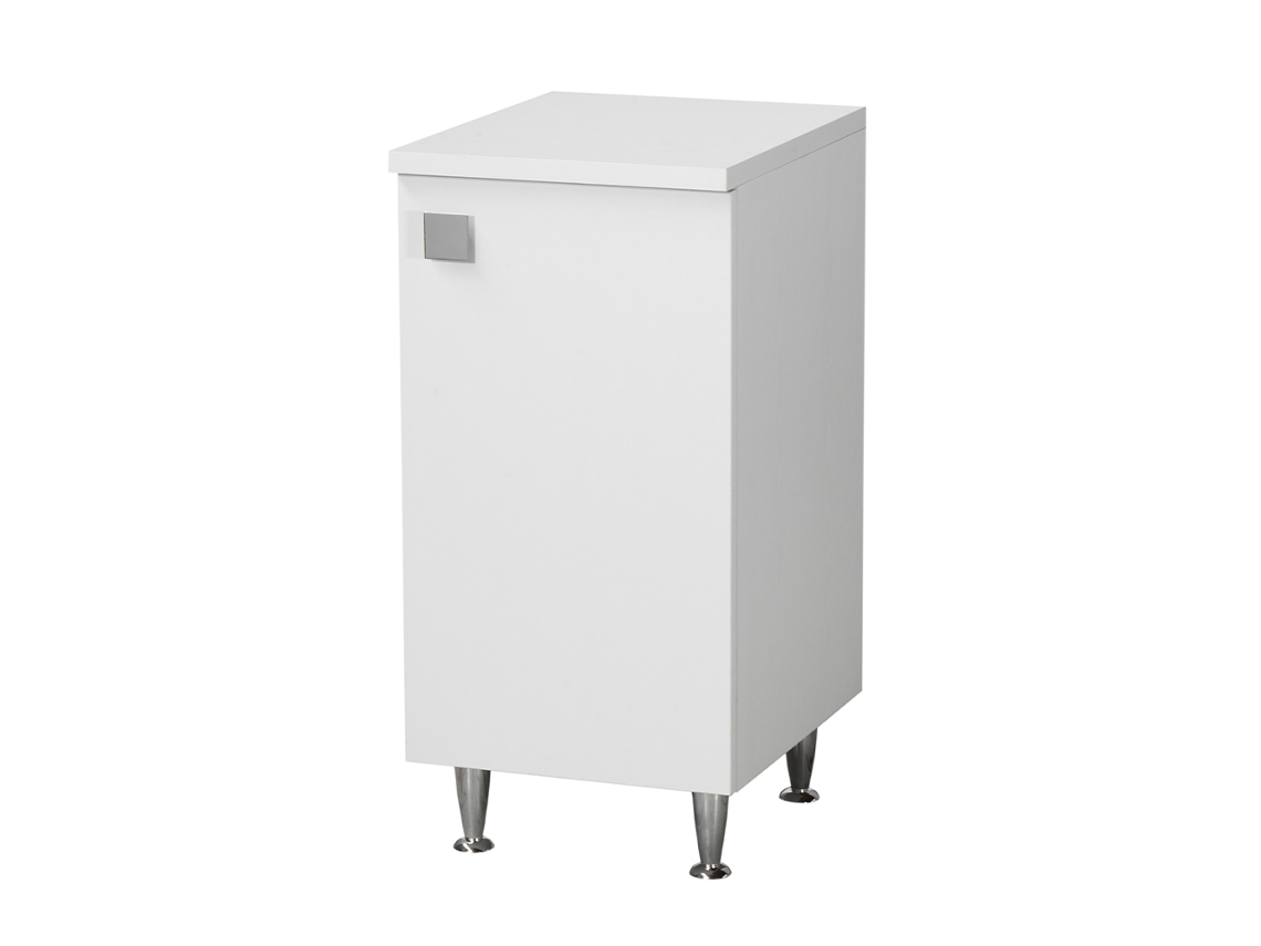 Mueble bajo con 1 puerta a la derecha, fresno blanco | Mueble multiusos con patas metálicas | Fondo 50 cm | Ya montado, The White Stone