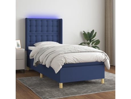 MAISON EXCLUSIVE Cama con somier con colchón y LED 90x200 cm Tela azul