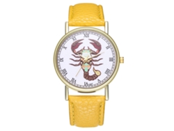 Reloj De Cuarzo Con Brazalete De Piel Pu Fashion Para Mujer Dial Redondo Amarillo