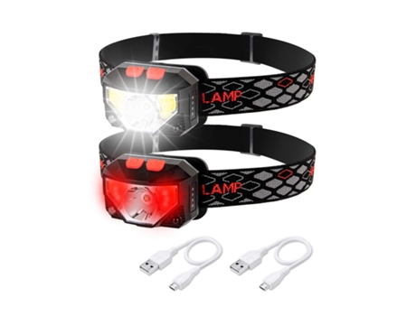 Linterna frontal LED recargable, paquete de 2 linternas frontales ultraligeras brillantes, 6 modos, lámpara blanca y roja, ángulo ajustable, imperm...