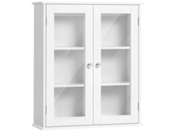 VPMKP - Kleankin armario de baño blanco 55x20x65 cm de pared suspendido, 2 puertas de cristal y estantes ajustables en altura