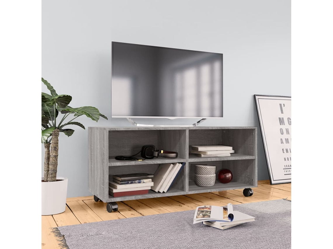 Estantería/Mueble de TV con Ruedas 90X35X35Cm Derivados Madera Gris Sonoma
