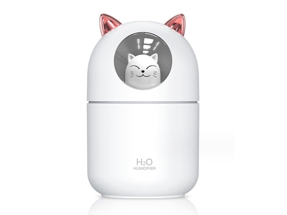 Humidificador USB para gatos de 300 ml, 7 colores LED, niebla ajustable, 8 h de autonomía.