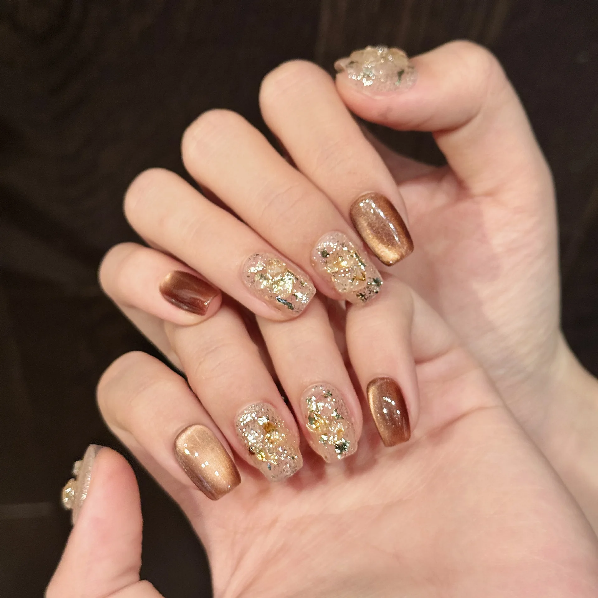 (1224-m) Paquete De 10 Pegatinas Para Uñas Postizas Hechas A Mano, Diseño De Uñas Postizas Con Efecto Ojo De Gato Y Diamantes.