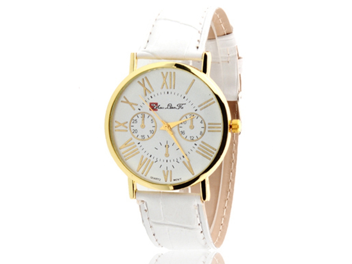 Reloj De Pulsera Unisex Zhoulianfa De Piel Sintética Con Esfera Redonda Y Movimiento De Cuarzo Blanco.