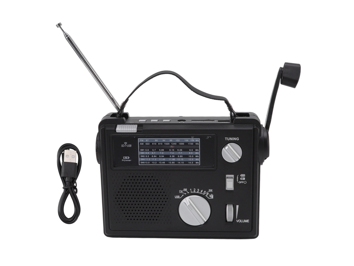 Radio Multibanda Am/fm/sw Con Manivela Manual, Luz Led Y Reproducción De Mp3 Para Emergencias.