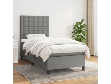 vidaXL Cama con somier y colchón 90x200 cm tela gris oscuro