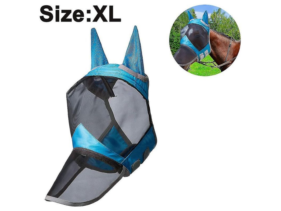 Máscara Antimosquitos Para Caballos Con Nariz Larga, Cómoda Talla Xl, Azul - Protección Uv Y Contra Mosquitos