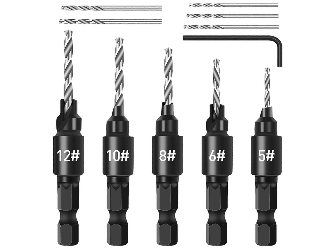 Set De 5 Brocas De Bisel, Punta De Hexágono Ajustable 1/4", Cambio Rápido, Para Madera, Plástico Y Pvc Con Llave Allen
