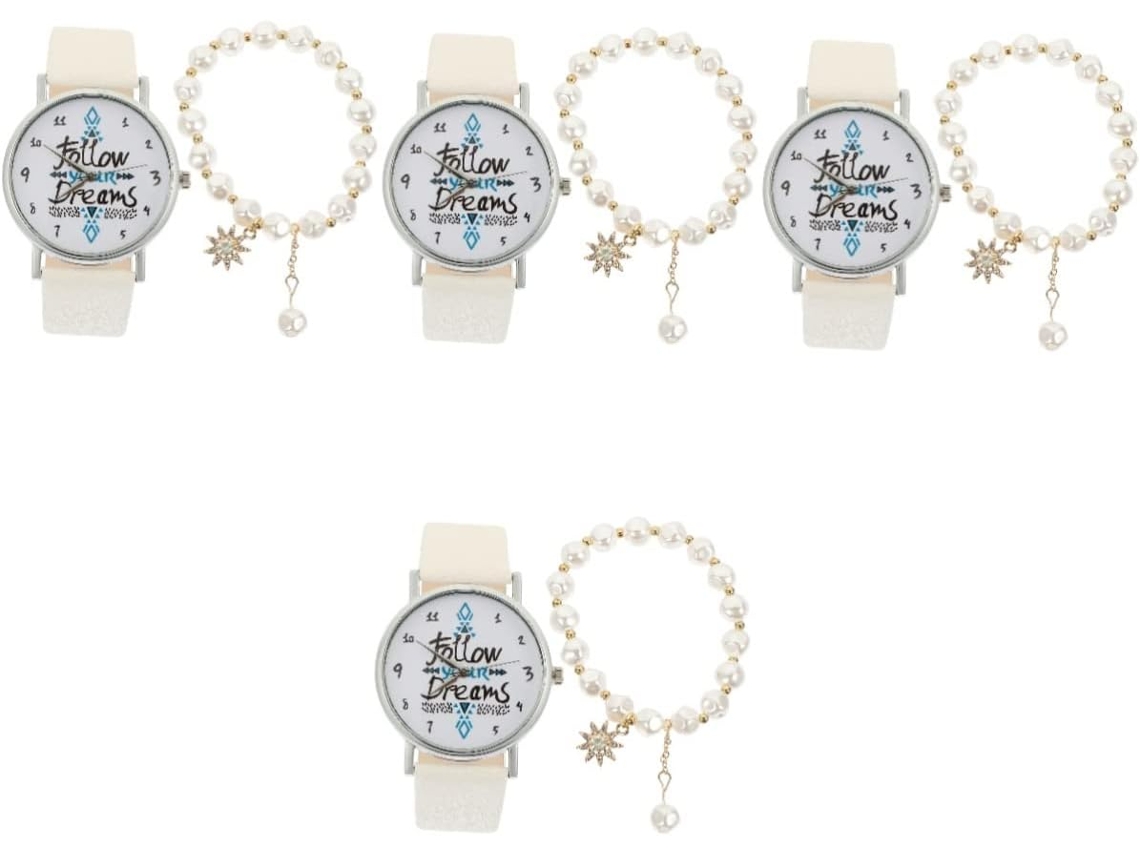 2 Juegos Decoración Redonda Acentuada Relojes Regalo Decorativo Reloj Pulsera Metal Dulce Mujer Cuero Premium
