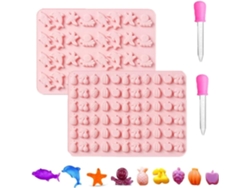 Juego JEIIBRZUI de 6 moldes de chocolate de silicona rosa, 4 moldes con forma de océano y 2 pipetas rosas
