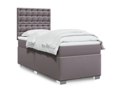 Cama Box Spring Con Colchón Cuero Sintético Gris 100x200 Cm