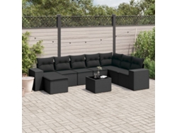 Conjunto de sofá de jardín de 9 piezas con cojines, ratán negro, Dkd Home Decor