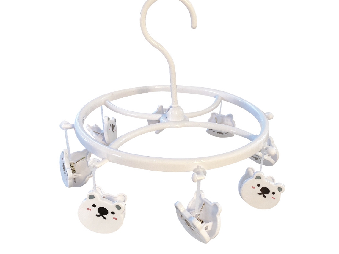 Colgador de plástico para secar calcetines, ropa interior y objetos pequeños, con clip, diseño de oso blanco, ideal para el hogar, el dormitorio o para estudiantes.