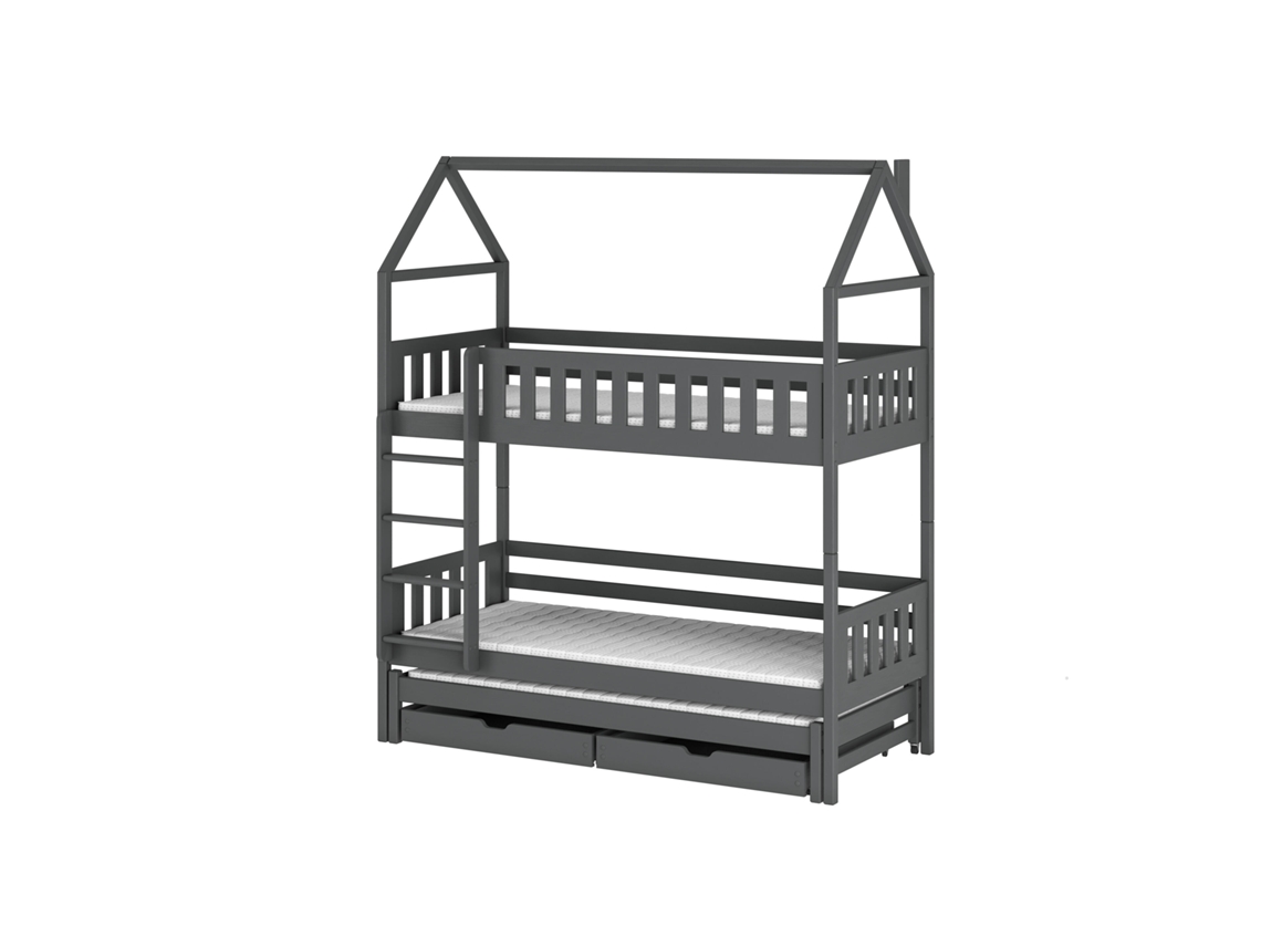 Cama Infantil FURNLUX Iga (Gris, Madera Maciza - 98X198X217 Cm / 90X190 Cm)