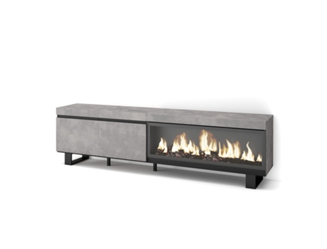 Mueble TV, Televisión, 210, Para TV hasta 80, Chimenea eléctrica XXL, Diseño industrial, Cemento SKRAUT HOME