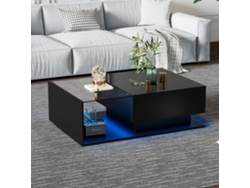 Mesa de centro con iluminación LED, tapa de cristal y cajones, estilo negro