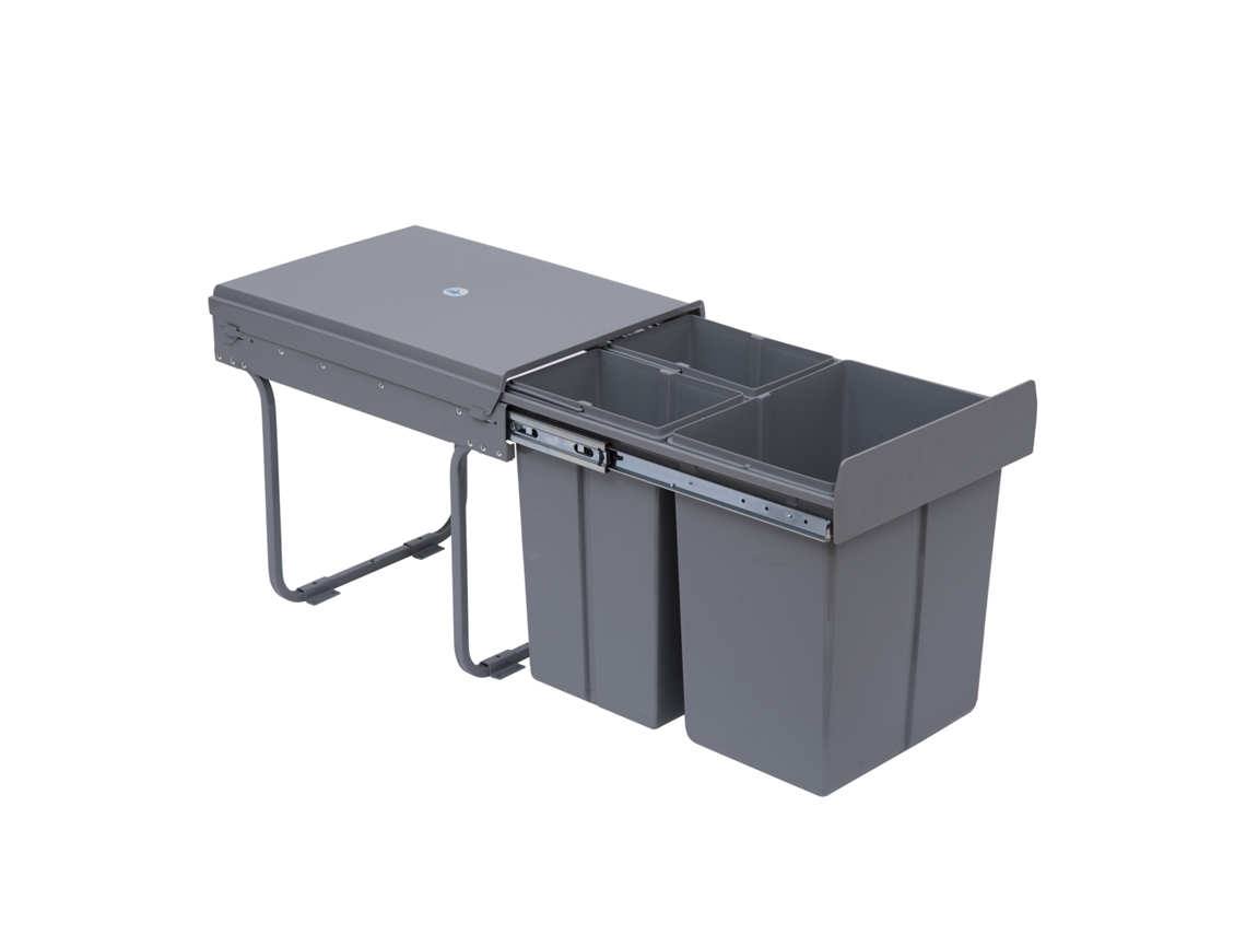 Cubo de reciclaje de 40 litros con 3 compartimentos, 48 x 34,2 x 41,8 cm, color gris.