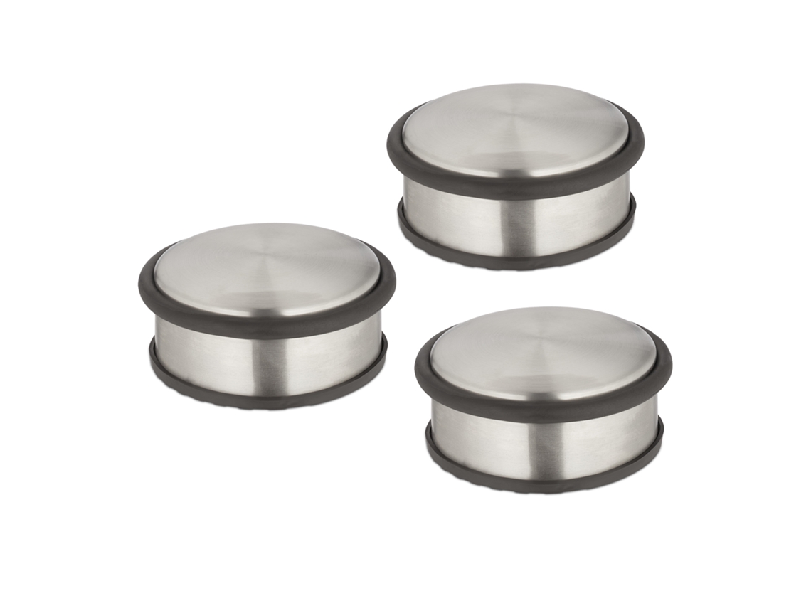 Conjunto De 3 Batentes De Porta Relaxdays, Hxd 4,5 X 10,5 Cm, Pesados, Antiderrapantes, Em Inox, Prateado/preto