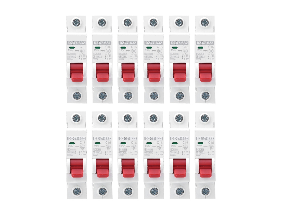 12 Disyuntores Mcb Dz47-63z Dc250v 1p 16a Para Protección De Circuitos Fotovoltaicos.