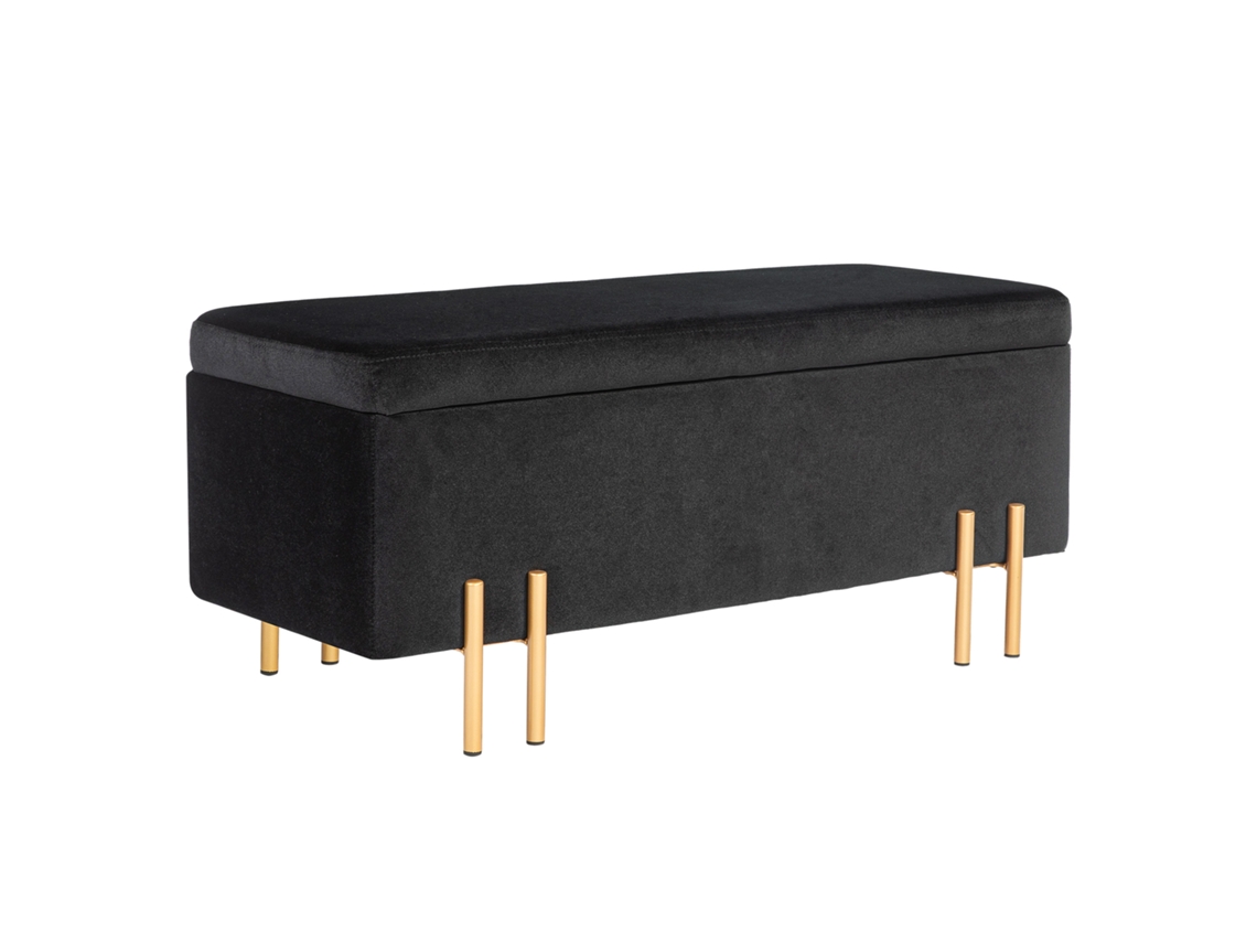 Banco De Almacenamiento Tapizado Con Metal Y Madera, Negro, 100 Cm.
