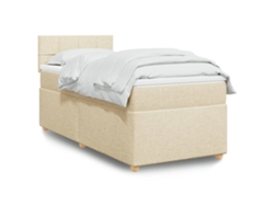 Cama Box Spring Con Colchón Tela Color Crema 100x200 Cm