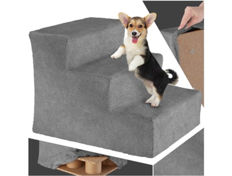 Escalera para mascotas Paw Path con cubierta de felpa 37 x 45 x 34,5 cm TECTAKE