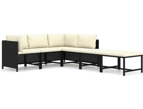 Conjunto 6 de muebles de jardín VIDAXL y cojines ratán sintético negro
