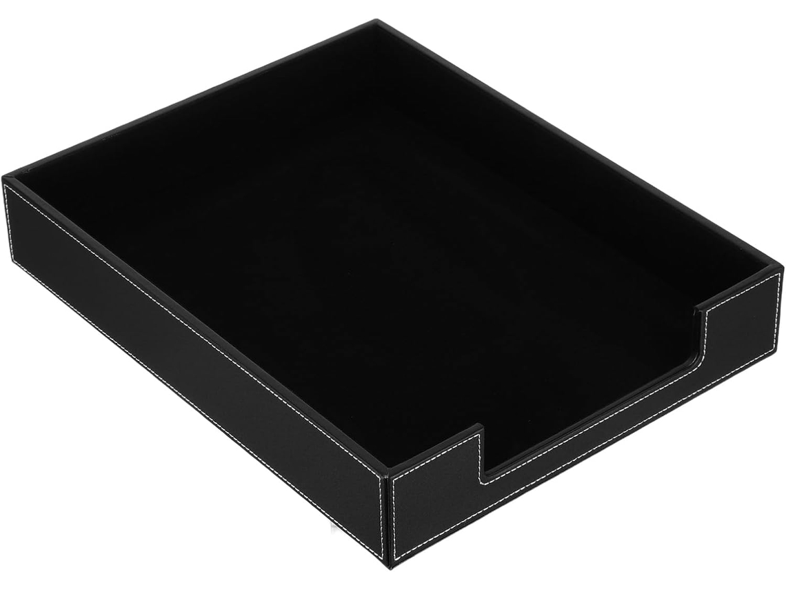 Bandeja Organizadora De Escritorio Apilable De Piel Sintética Negra, 35,5 X 28 X 6 Cm