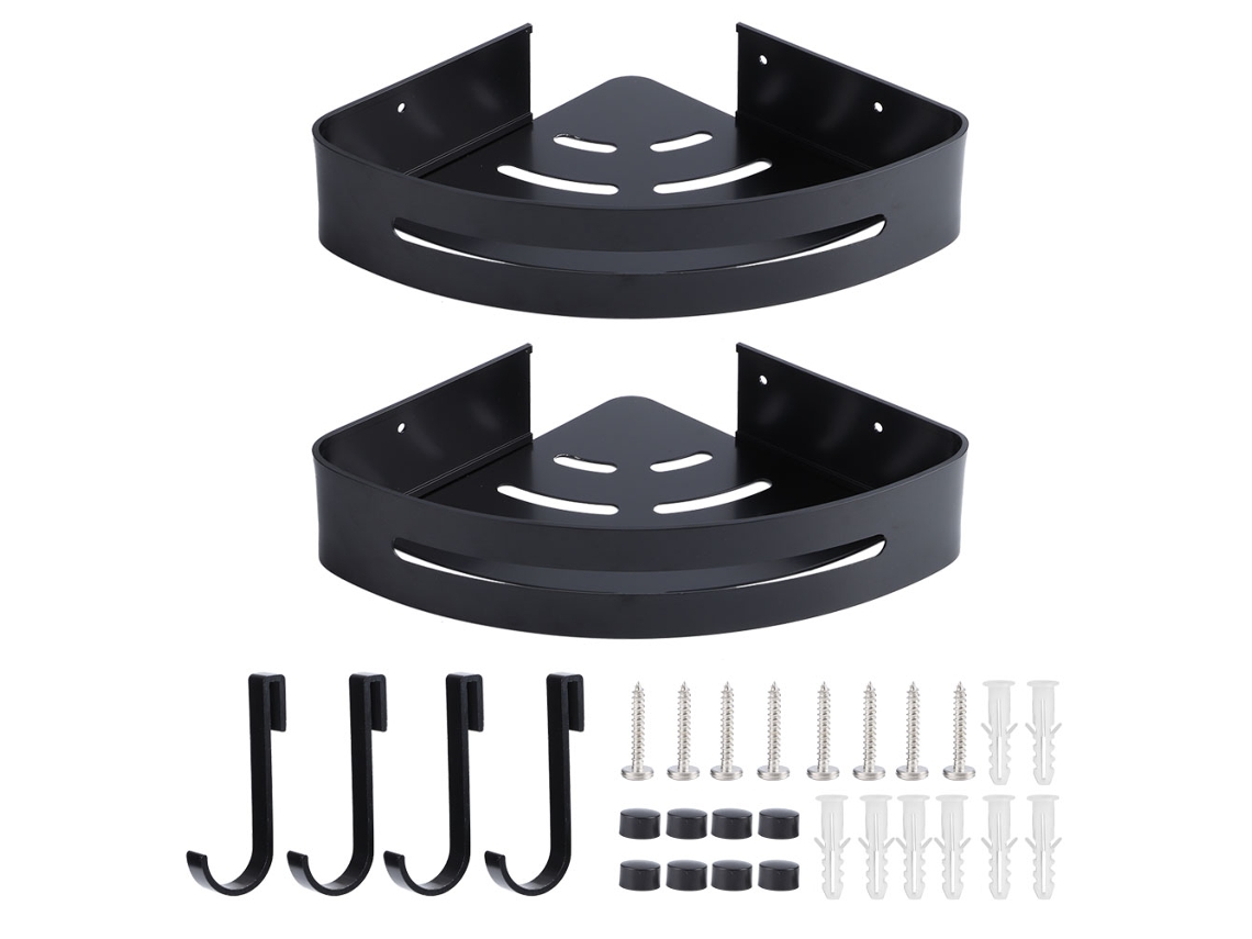Estantería de aluminio para almacenamiento de espacio, 2 niveles, para baño, color negro