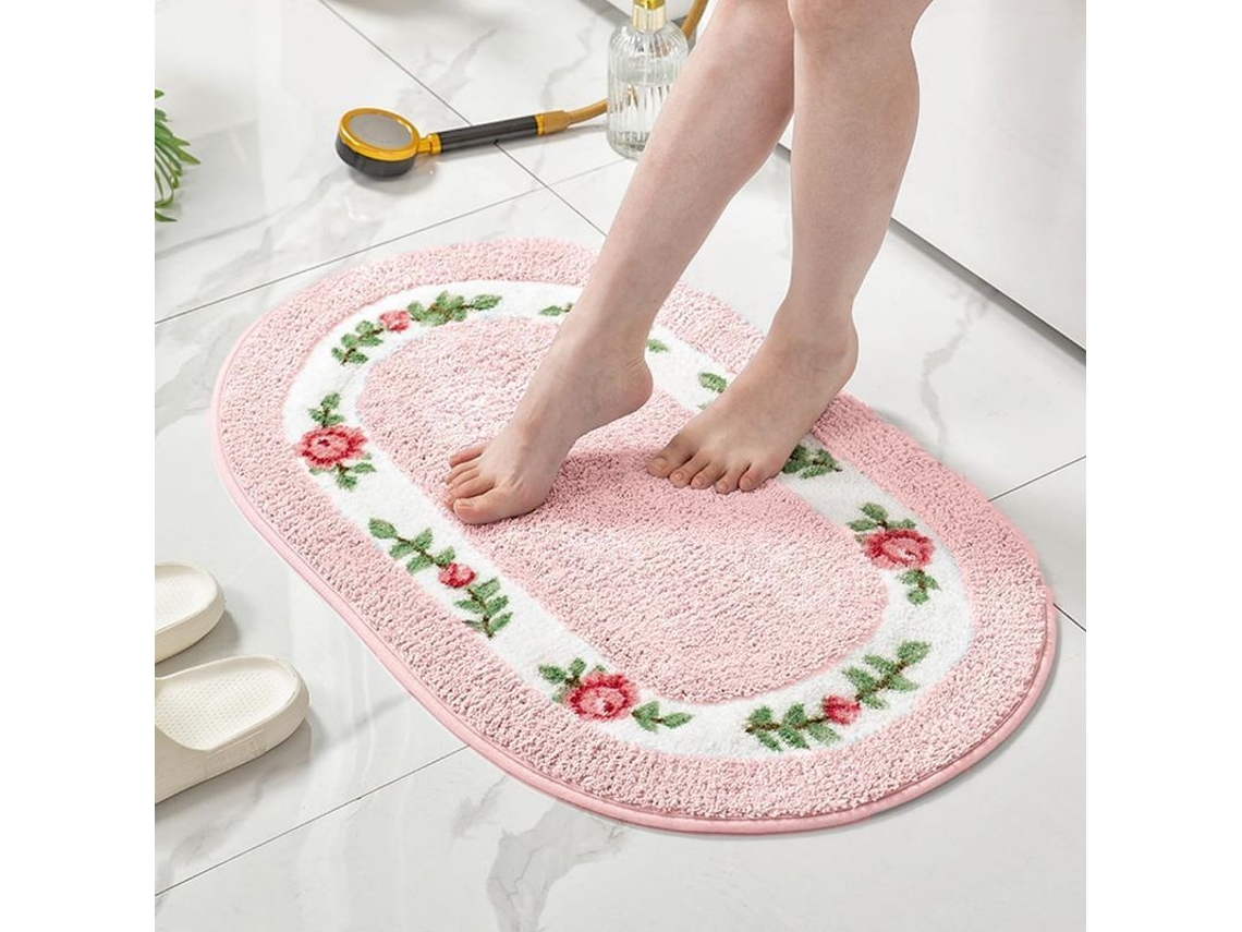 Alfombrilla De Baño Con Diseño Romántico De Rosas, Antideslizante, Absorbente, 40 X 60 Cm, Rosa.