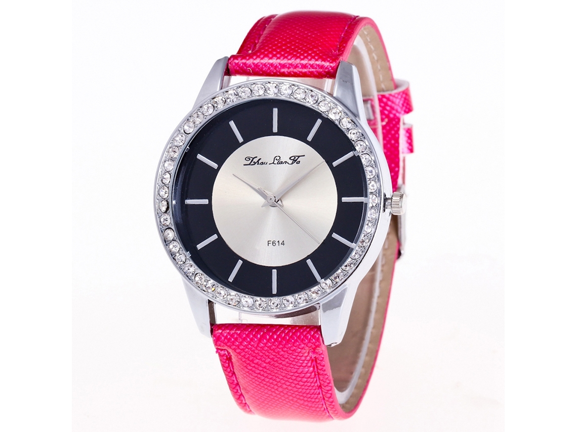 Reloj De Cuarzo Con Correa De Cuero Estilo Simple Moda Para Estudiantes (rojo Rosado)