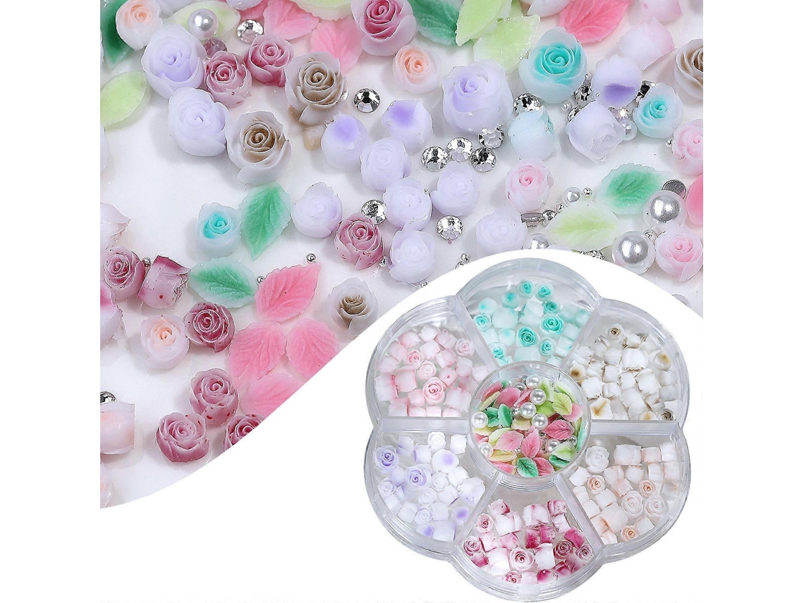 Adornos para uñas con flores rosas, 3D, hojas, resina, suministros para uñas, decoración de uñas para mujeres y niñas Hengrongshen