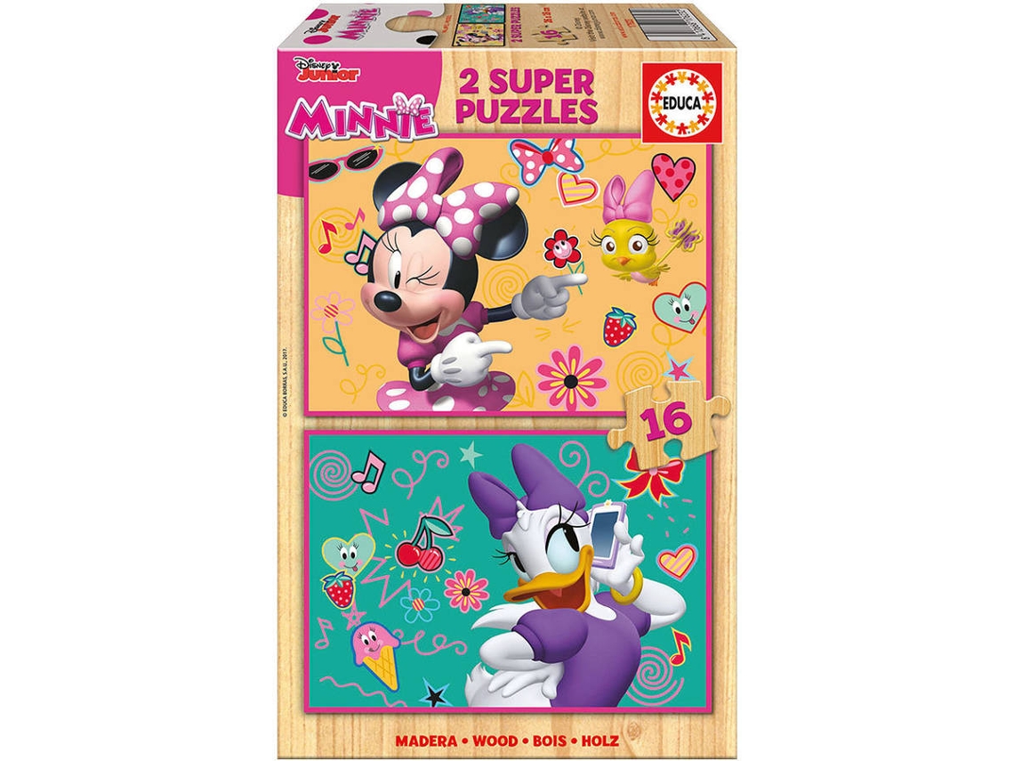 Puzzle EDUCA 2x Super Puzzle de Madera 16 Minnie Happy Helpers (Edad Mínima: 3 Años - 32 Piezas)