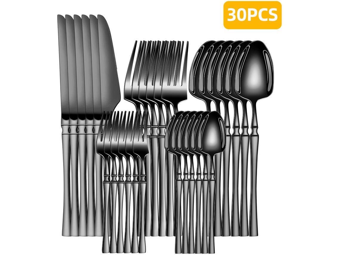 Juego De Cubiertos De Cocina De Acero Inoxidable 30 Piezas (negro) Gertiz