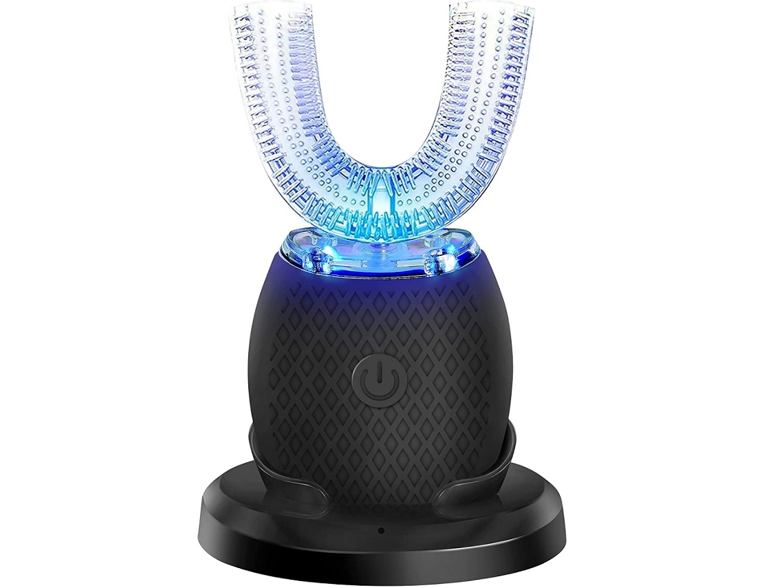 Cepillo de dientes eléctrico ultrasónico Gertiz en forma de U, limpieza 360°, luz azul y blanqueamiento dental (negro)