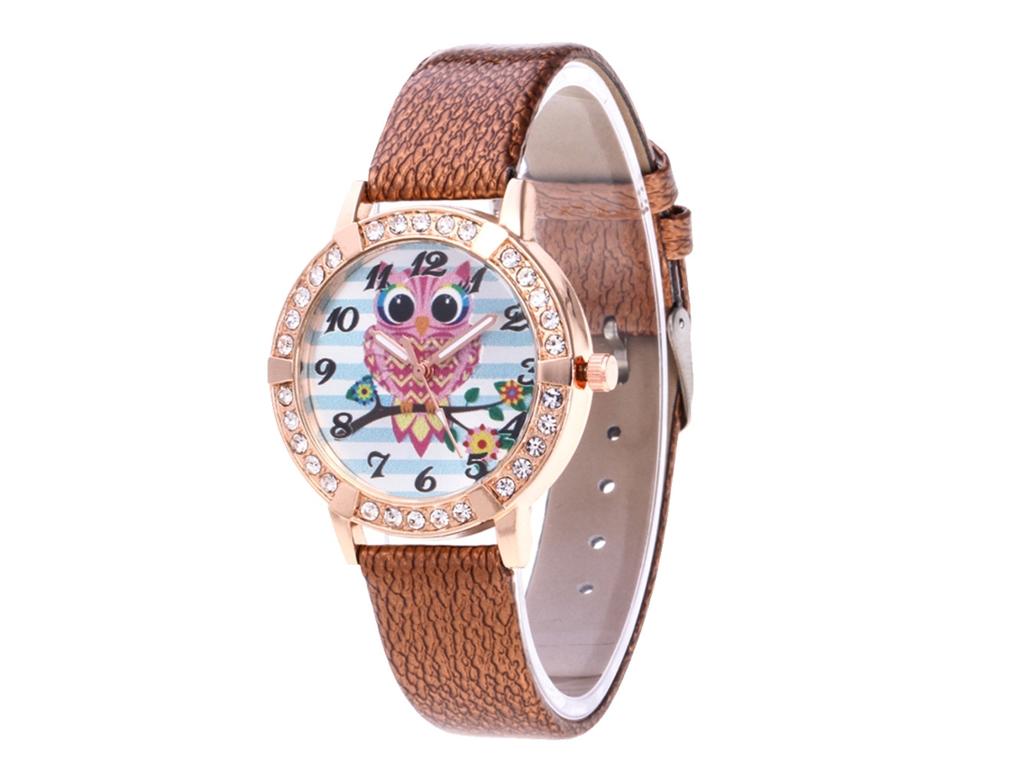 Reloj De Cuarzo Con Correa De Piel Sintética, Estampado De Búho, Nuevo Estilo Para Chicas (café)